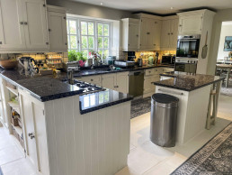 Kitchen-white-tile-floor-cooker-worktops-garden-location-hire-lodge-London
